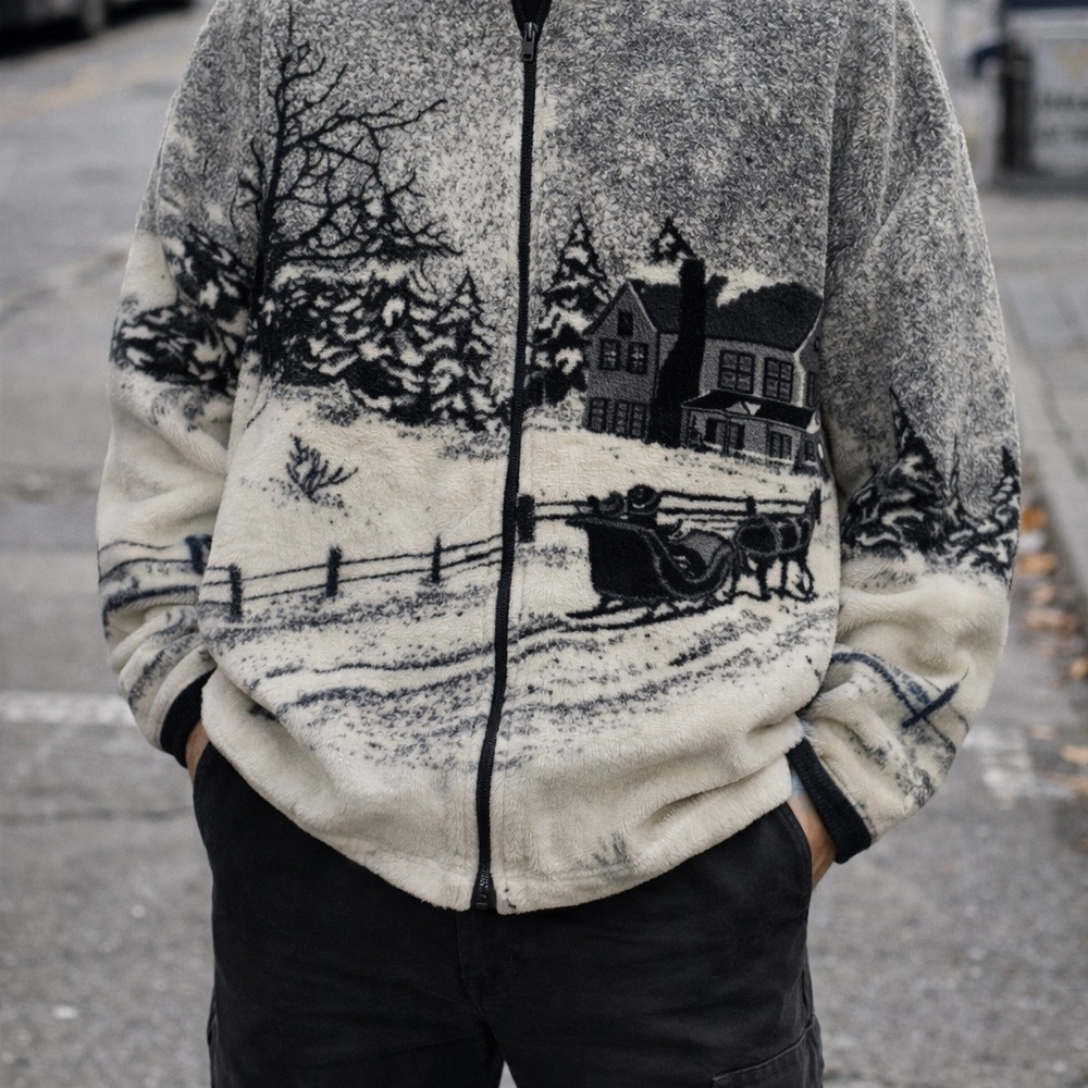 Vintage 80s 90s Coastlines Sweater Made in Canada Large Quarter Zip Pullover